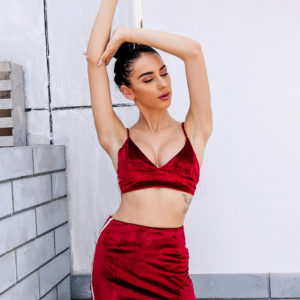 Velvet Striped Red Top and Mini Skirt Set