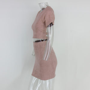 Brown Faux Suede Crop Top Mini Dress
