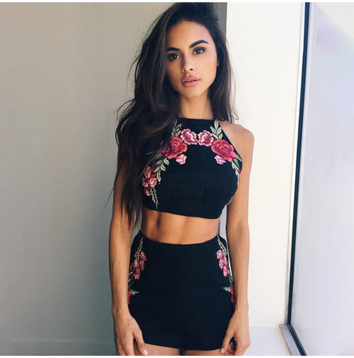 Floral Embroidered Crop Top and Skirt Set