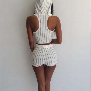 White Hooded Crop Top and Shorts Sports Set