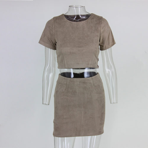 Brown Faux Suede Crop Top Mini Dress