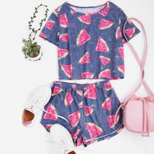Watermelon Print Top and Shorts